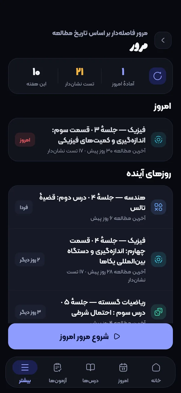 فهرست مرورهای امروز و روزهای آینده